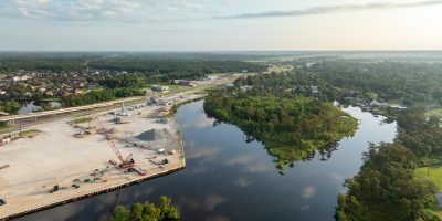 Aerial shot of barge.